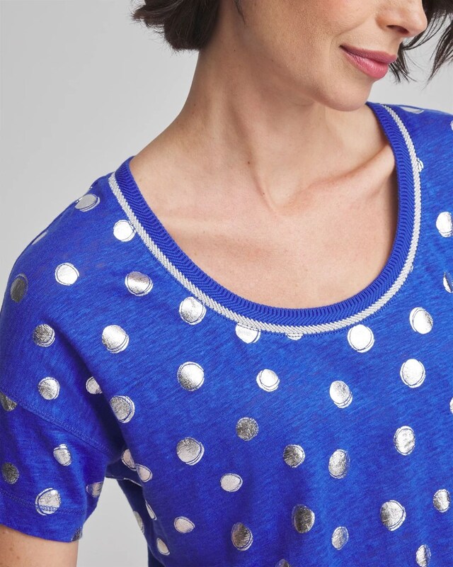 Foiled Polka-Dot Sweater-Trim Linen Tee - image 4